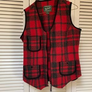 Woolrich Wool Blend Flannel Plaid Check Vest Red Gray Small